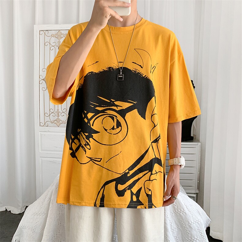 卡通柯南短袖t恤男潮牌ins情侣衣服夏宽松港风半袖体恤T564-P25,男装T恤,星座512-2