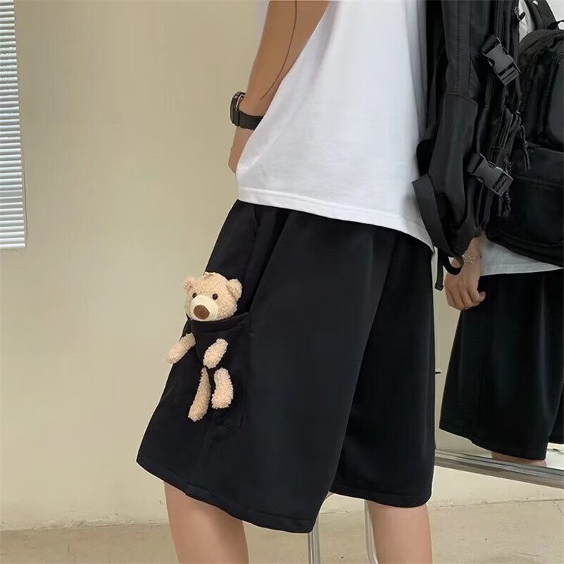 美式泰迪短裤男2024新款潮流大码宽松夏季运动复古五分休闲裤图片