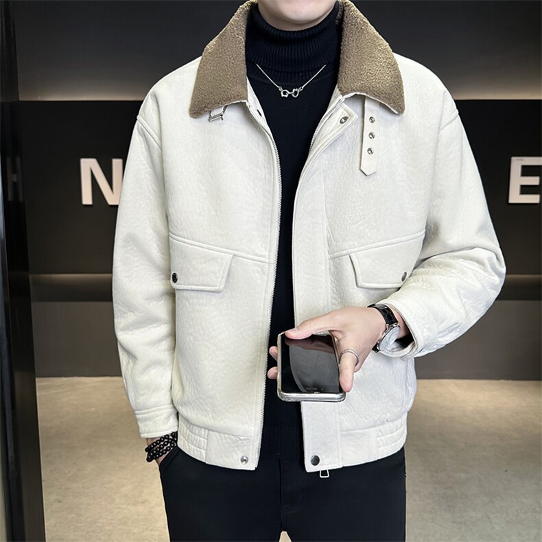 毛领加绒加厚外套男2025冬季新款短款夹克B240-993-P195,男装夹克,电商B240
