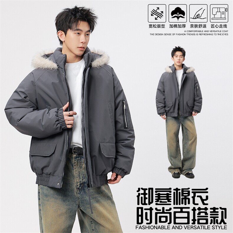 自家图有视频 复古加绒毛领外套棉衣新款连帽派克棉服M2572p95图片