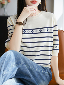 圆领夏季常规短袖2025年夏季显瘦宽松夏季女上衣百搭图片