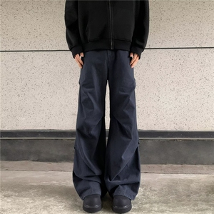 褶皱工装裤复古显高褶皱男女美式微喇直筒休闲工装裤  X827 P62图片