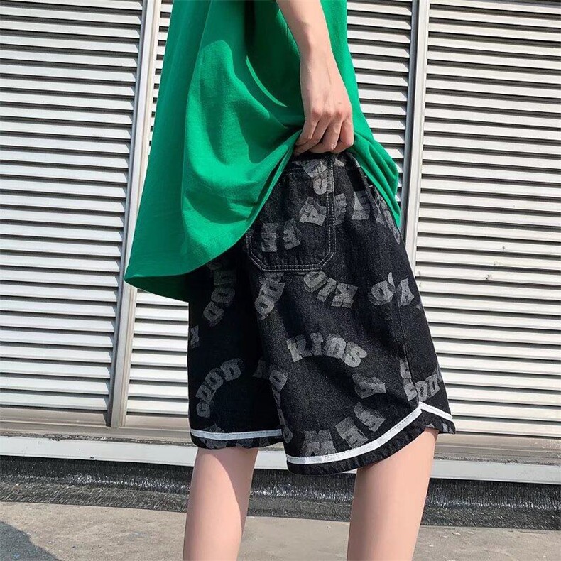 牛仔短裤男夏季宽松潮牌高街裤子潮五分裤嘻哈设计感小众L510-p39,男装牛仔裤,星座1008