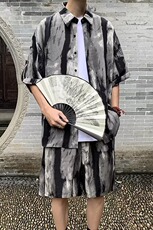 2024夏季冰丝薄款短袖衬衫短裤套装TZ13-P54，男装休闲套装，星座313A-2