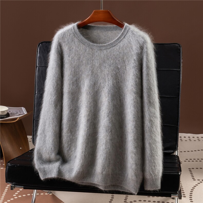 高端拉绒纯山羊绒衫男士休闲气质毛衣2025秋冬新圆领保暖针织上衣，男装羊绒套衫，诚赞羊绒
