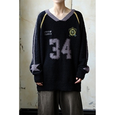 美式机车风v领毛衣女秋冬复古高街宽松拼接针织衫MY9228-P63，男装针织衫/毛衣，星座1109-3