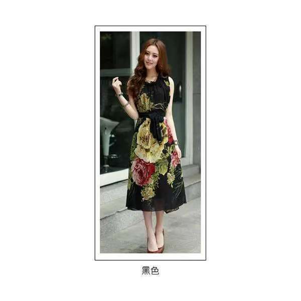 2025夏季新款简约通勤300斤宽松显瘦中长款印花无袖A字连衣裙子,女装大码女装,娇莉