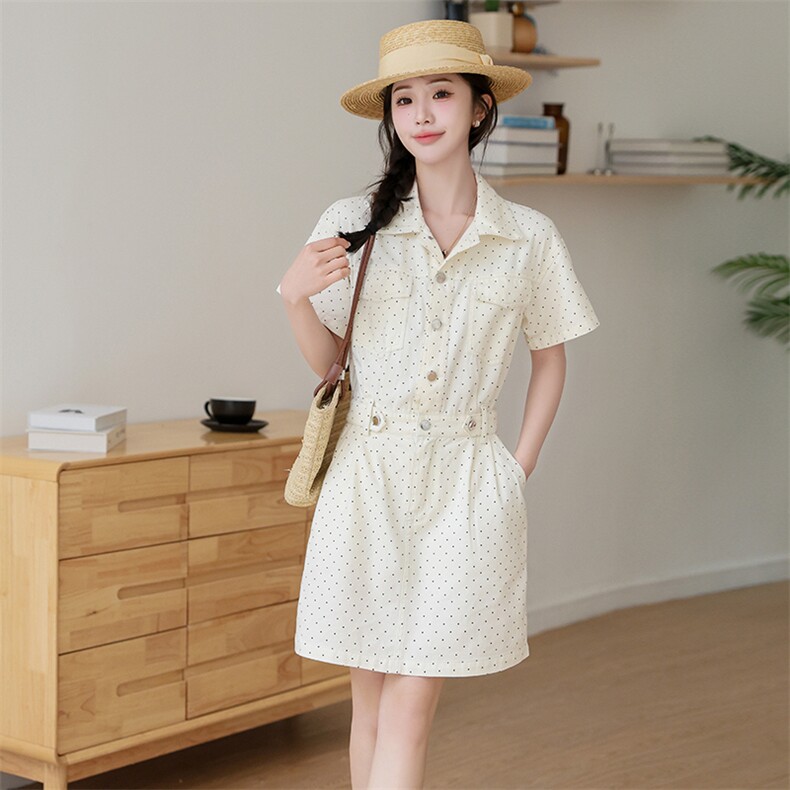 现货经典小圆点夏季女2024新款小众设计感港风小个子牛仔连衣裙，女装连衣裙，美拉德工厂直营店