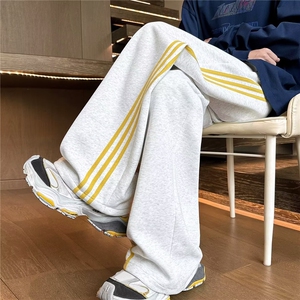 复古撞色条纹运动卫裤男款春季美式阔腿裤宽松弯刀裤子CA71图片