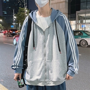 二开GSY9913-特P55美式开衫连帽卫衣男撞色运动情侣拉链外套图片