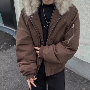 美式潮牌毛领加厚棉袄男女潮牌面包服冬季cleanfit保暖棉衣图片