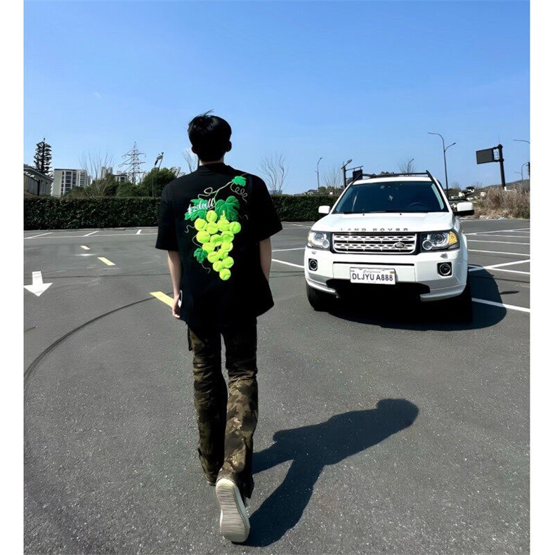 美式植绒葡萄短袖男款夏季高街痞帅cleanfit半袖宽松休闲T恤内搭,男装T恤,星座313A(原308A-2)