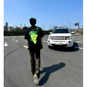 美式植绒葡萄短袖男款夏季高街痞帅cleanfit半袖宽松休闲T恤内搭图片