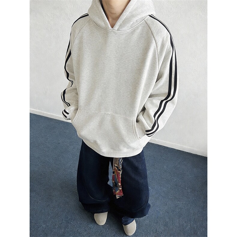 抖音得物高品质26春装美式高街全棉宽松三条杠织带连帽卫衣CM06,男装卫衣,电商A486