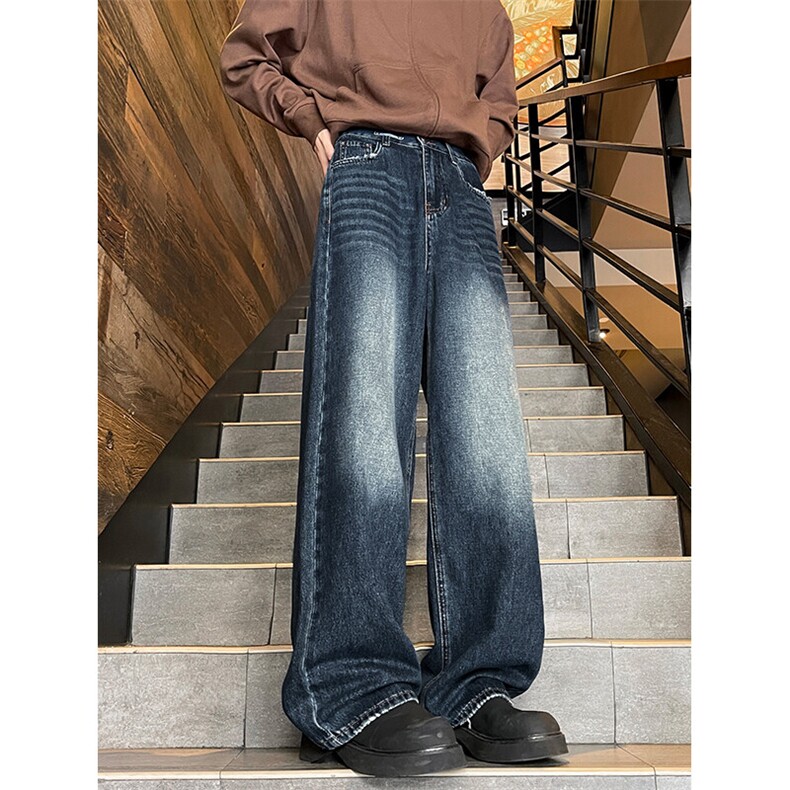 特批P40无差价秋新抖音水洗牛仔裤男休闲复古痞帅拖地裤N9051，男装牛仔裤，电商A001-1