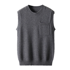 坎肩带兜加厚圆领纯色时尚都市2024年秋季马甲，男装羊绒背心，玉景羊绒
