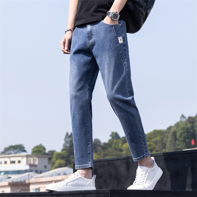 特批P50无差价新款男士工艺修身小脚牛仔裤百搭蓝色休闲九分K383,男装牛仔裤,星座1006-1