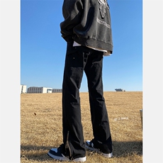 高街牛仔裤黑白色拉链款微喇叭裤715-6-BX08P65（控88），男装牛仔裤，星座715-6