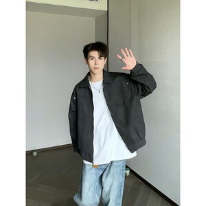 美式复古夹克痞帅翻领棒球服美拉德情侣皮衣513AJK2676P57图片
