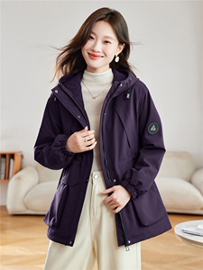 休闲连帽派克服加绒厚外套女2025秋冬新款时尚宽松收腰显瘦冲锋衣图片
