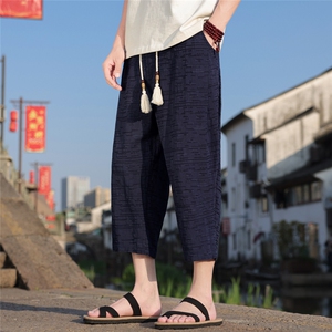 风八分裤棉麻休闲裤夏季个性男潮流男士宽松A266-1-KZ881-P60图片
