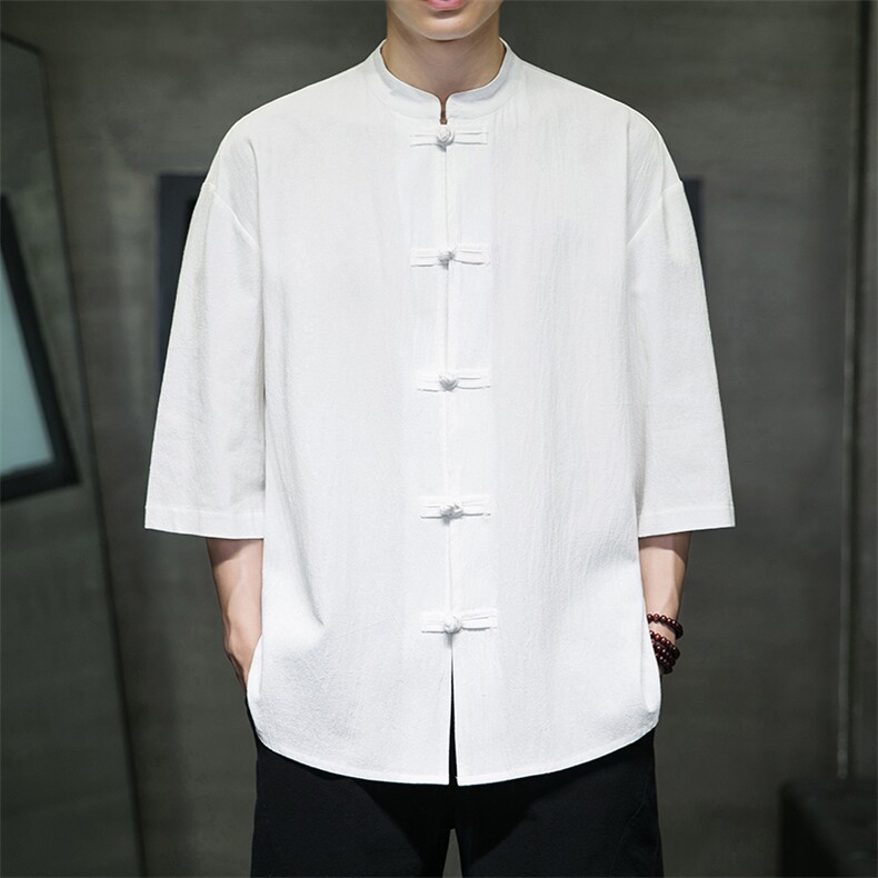 2023风男装盘扣唐装汉服五分袖短袖衬衫衬衣A203A-C11,男装T恤,星座815-1（原A203A）