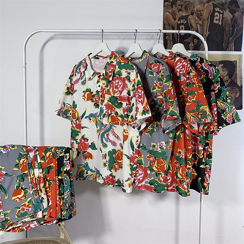 潮东北龙凤褂花套装宽松大码夏季时尚短袖短裤套装TZ88P75控88，男装休闲套装，电商A089-1