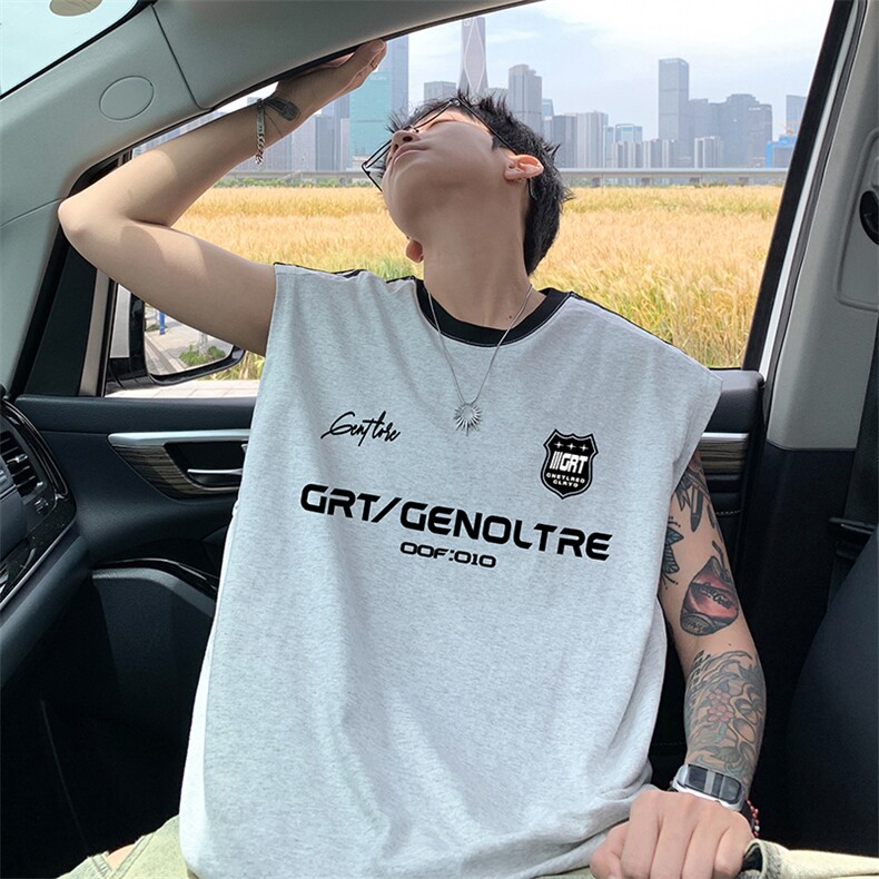 量大优供视频直播高品质重磅260克双纱纯棉印花背心无袖T恤DB29，男装背心/马甲，电商A486