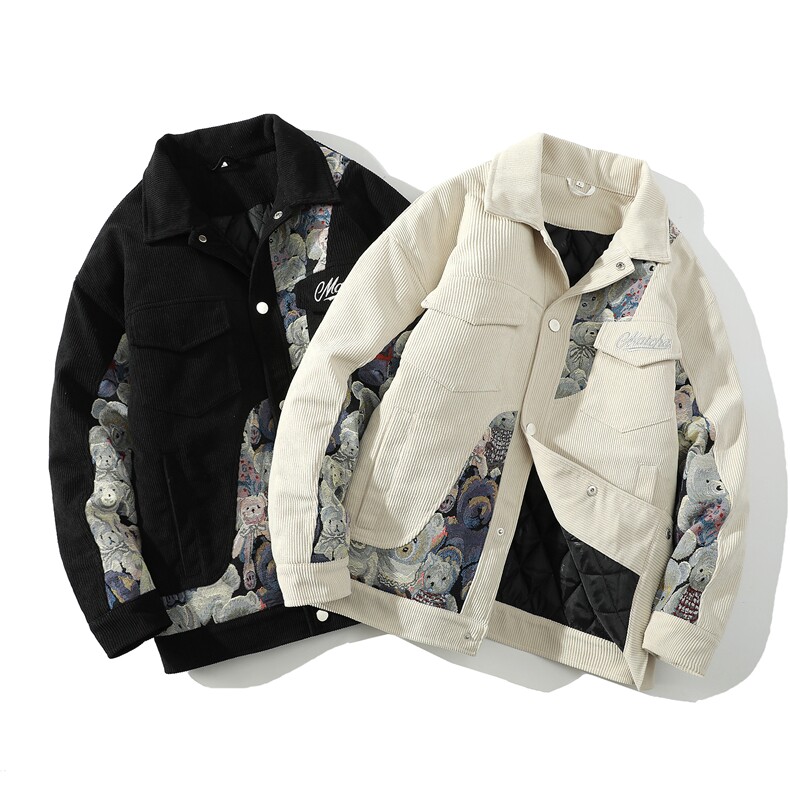 小熊潮工装拼色提花男夹克刺绣棉衣外套，男装夹克，电商A011（原4039）