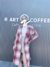 812#呢料格子长款外套，其它，米社