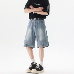 8XL-M 特大码牛仔裤短裤男美式倒装五分裤子宽松直筒DK1527P45图片