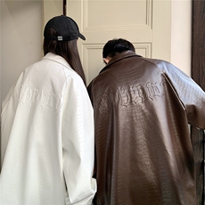 大码pu皮衣夹克钢印美式女复古oversize显瘦设计感情侣机车外套秋，男装夹克，星座226-2