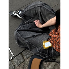 美式复古做旧廓形破洞牛仔裤解构宽松阔腿弯刀长裤潮N950-P58，男装牛仔裤，星座308B-2