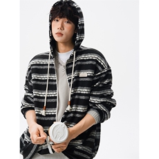 8XL-M潮情侣美式磨毛编织条纹针织衫卫衣宽松拉链外套WY30P88，男装针织衫/毛衣，电商D206-1