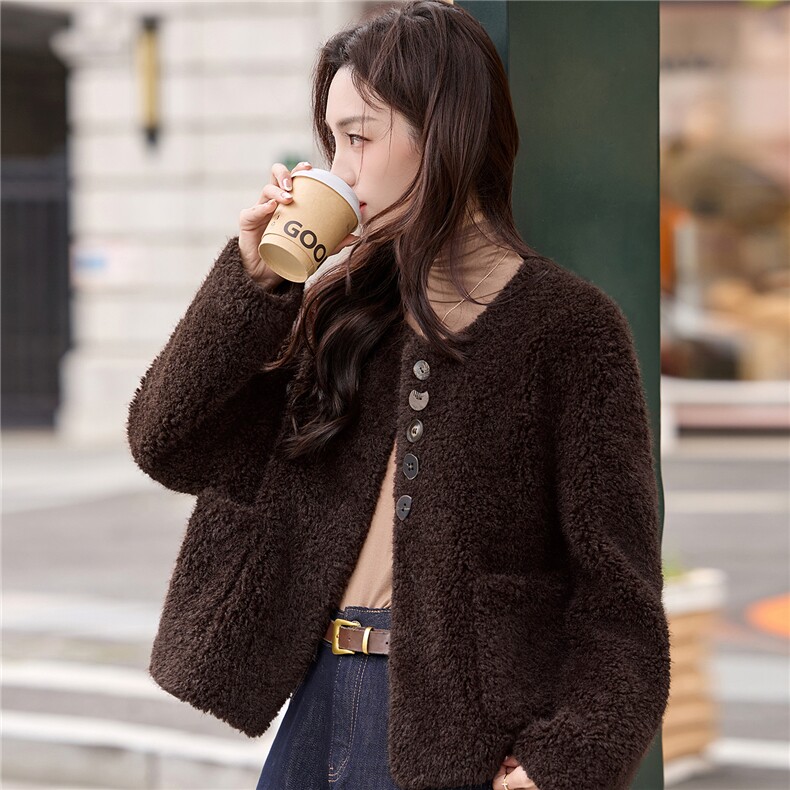 羊羔毛绒外套女冬季025新款高级感超好看轻奢小个子皮毛一体上衣,女装皮草,姿衣坊