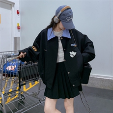 美式复古撞色翻领短款外套女2025秋季新款时尚小个子百搭夹克上衣，女装短外套，2C375
