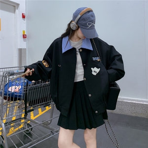 美式复古撞色翻领短款外套女2025秋季新款时尚小个子百搭夹克上衣图片