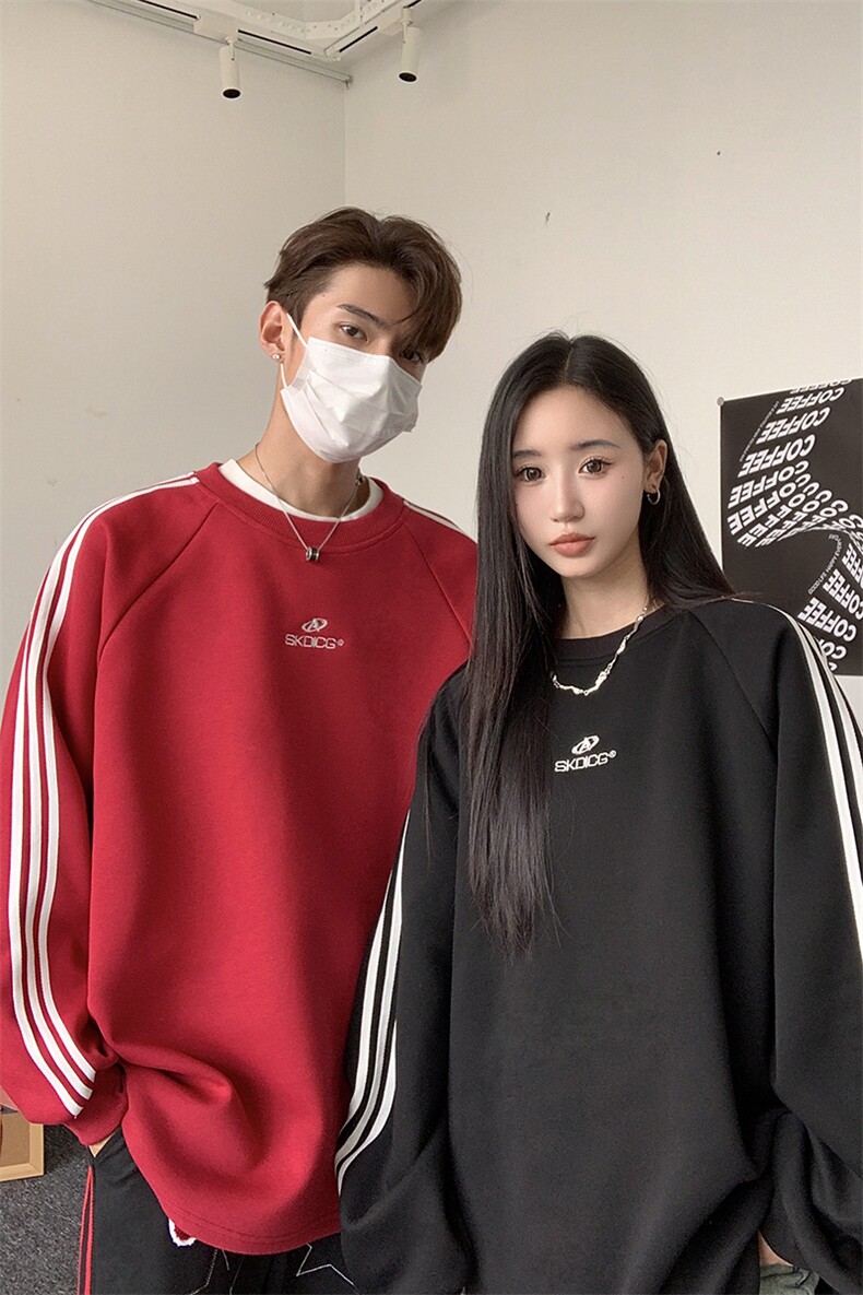 主推港风潮美式拼接织带绣花情侣卫衣运动外套男女G1061P48,女装短外套,电商A339