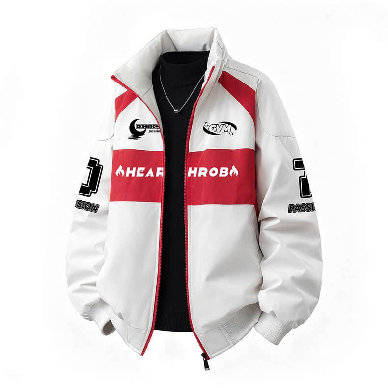 印花机车户外赛车M-5XL大码：涤纶棉衣男白底78179P128控178，男装棉衣，星座227-7