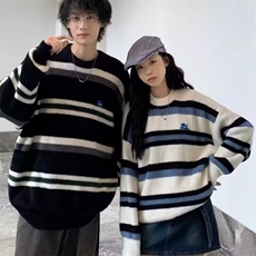 男女装可爱小狗撞色条纹仿马海毛毛衣秋季新款保暖毛线衣潮流原宿，男装针织衫/毛衣，星座506A