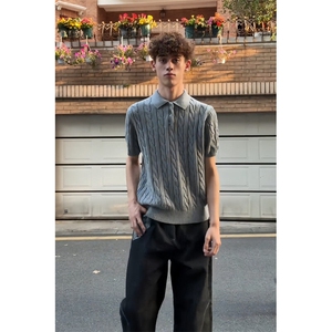 现货 新款绞花翻领polo衫男女正肩针织学生短袖t恤1008-LZ966-p39图片