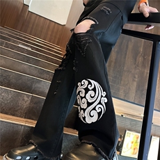 k1080-p55-控78M-5XL现货oversizecleanfit风黄泥牛仔裤破洞，男装牛仔裤，星座116