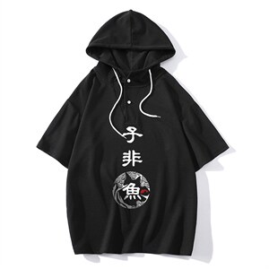 LD54070-P45 连帽短袖t恤男大码胖子带帽五分袖中袖图片