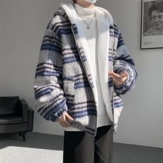 秋冬款格子款羊羔毛棉服加绒连帽加厚外套A071-5024-P118，男装棉衣，电商A071