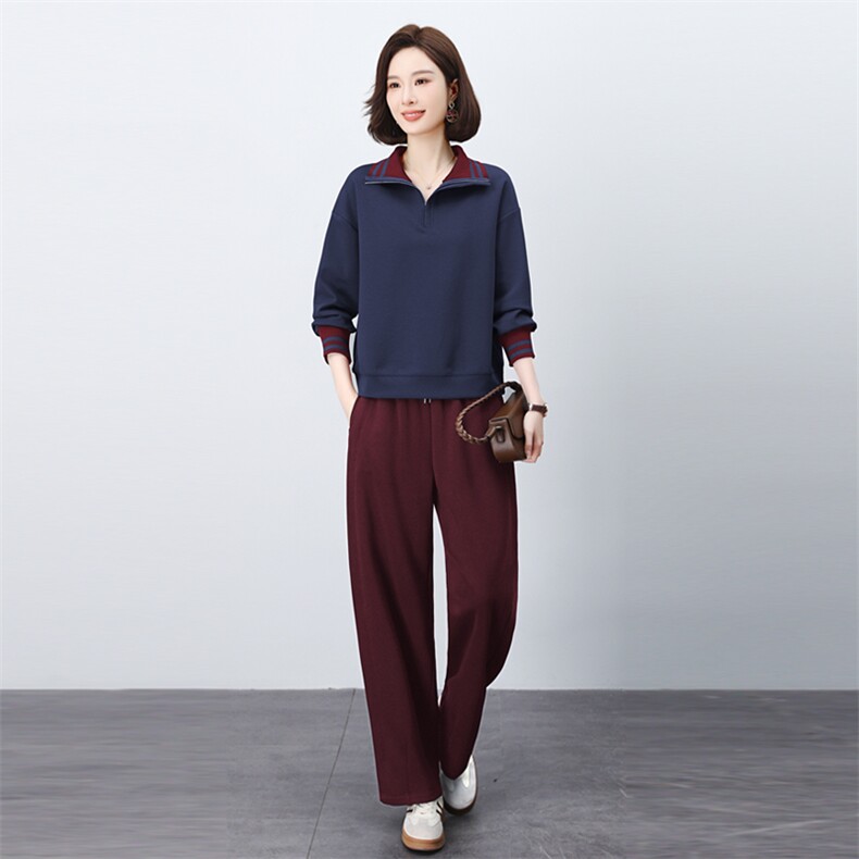 长期有大货套装女2026春装新款半拉链阔腿裤穿搭一整套妈妈两件套，女装运动套装，璐依舞