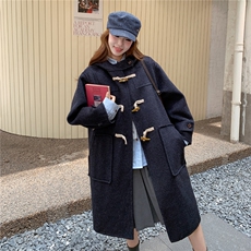 藏青色牛角扣双面呢羊毛大衣女秋冬2025新款高级感独特巨好看外套，女装毛呢外套，2C209