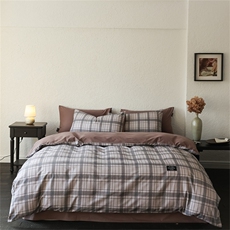 2025新款50支全棉磨毛印花四件套-格纹俱乐部，床品套件，一起卖家纺