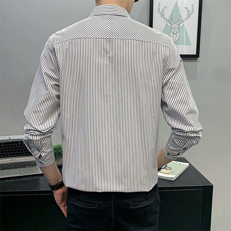 大货21秋条纹时尚大码衬衫男长袖韩版修身衬衣CS188P45控68,男装衬衫,电商B413