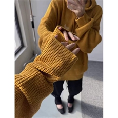 Y08-P63美式复古字母印花咸蛋黄色连帽针织毛衣女男秋季百搭，男装针织衫/毛衣，电商B323A