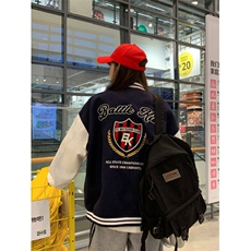 A521-P82徽章拼接撞色棒球服外套男女复古百搭宽松夹克上衣服，男装夹克，星座911
